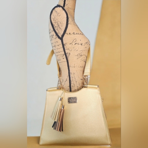 Bebe Gold Natalie Shopper Tote Satchel With Braided Handle NWOT - Picture 7 of 14